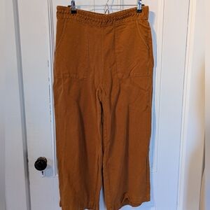 Joie L wide leg linen pant stretch waist patch front back pockets